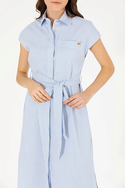 Платье-рубашка из смесового хлопка в полоску - G082SZ0320OLAF Платье жен. (VR036, 46)