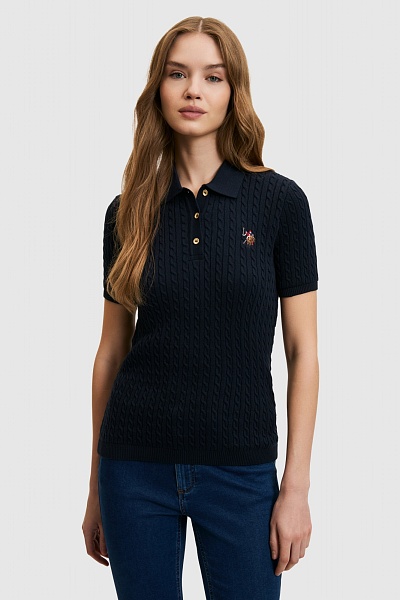 Футболка-поло из хлопка с узором косы - G082SZ0TK0BENT Кофта жен. (VR033, S)