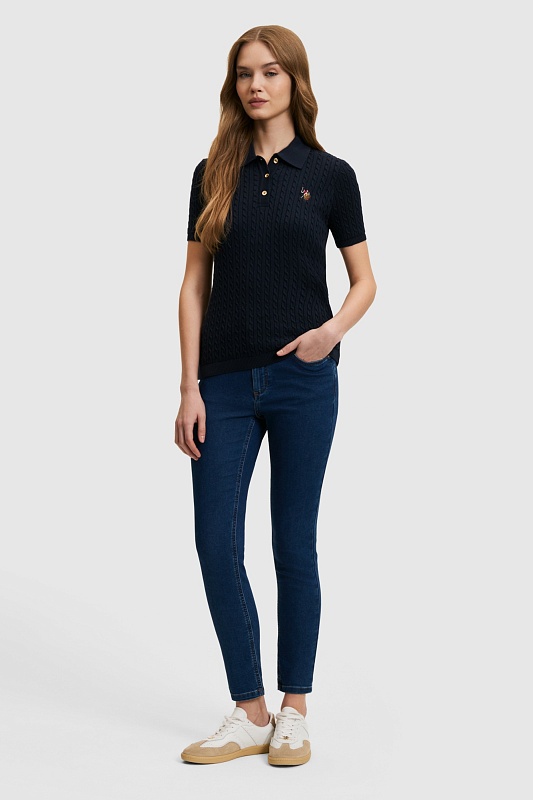 Футболка-поло из хлопка с узором косы - G082SZ0TK0BENT Кофта жен. (VR033, L)