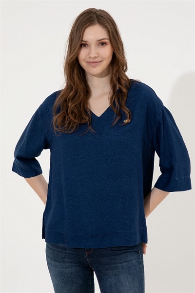 Блузка с V-образным вырезом свободная - G082SZ0770REVER Куртка джинс. жен. (DN0022, 36)