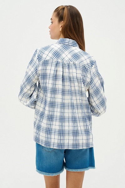 Рубашка с вискозой в клетку свободная - G082SZ0040RC_ALBA_R Сорочка жен. (VR033, 32)