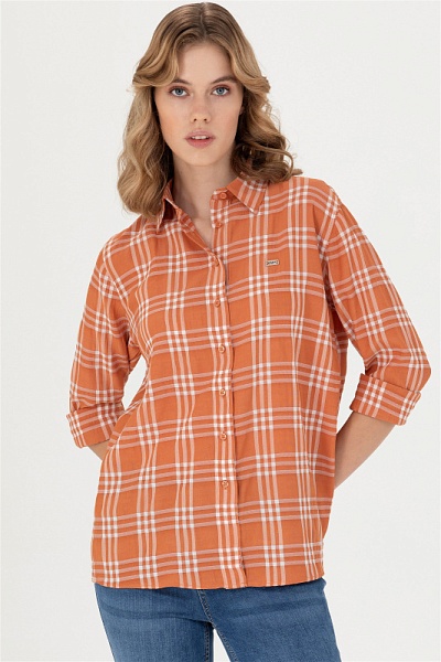 Рубашка с вискозой в клетку прямая - G082SZ0040TALLOT Сорочка жен. (VR031, 32)