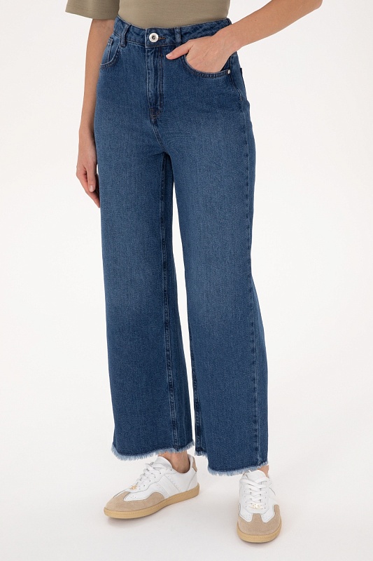 Джинсы широкие с бахромой по низу - G082SZ0800LOOSE25K Джинсы жен. (DN0022, 38)