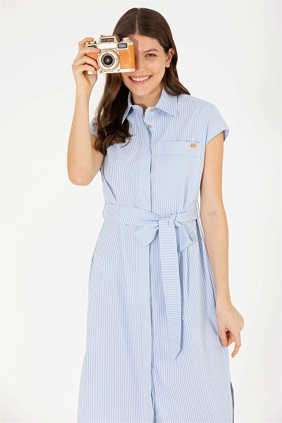 Платье-рубашка из смесового хлопка в полоску - G082SZ0320OLAF Платье жен. (VR036, 46)