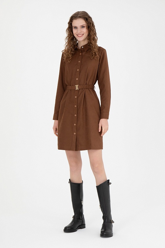 Платье-рубашка мини с поясом - G082SZ0320EX_ALOT Платье жен. (VR153, 40)