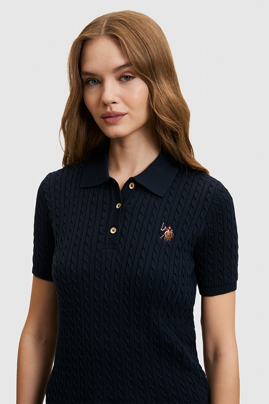Футболка-поло из хлопка с узором косы - G082SZ0TK0BENT Кофта жен. (VR033, L)