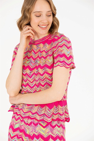 Футболка трикотажная с узором - G082SZ0TK0EDO Кофта жен. (VR041, 2XS)