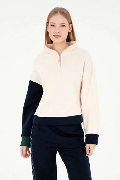 Толстовка без капюшона с воротником на молнии - G082SZ0820ROSITA Толстовка жен. (VR071, L)