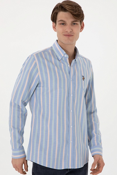 Рубашка из хлопка в полоску приталенная - G081SZ0040MAYSILA Сорочка муж. (VR028, XL)