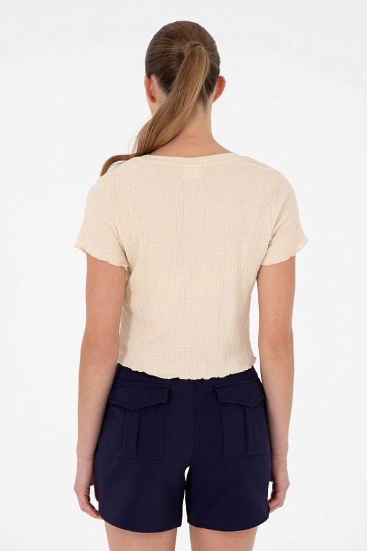 Футболка укороченная из жатой ткани - G082SZ0110PETU Футболка жен. (VR090, XL)