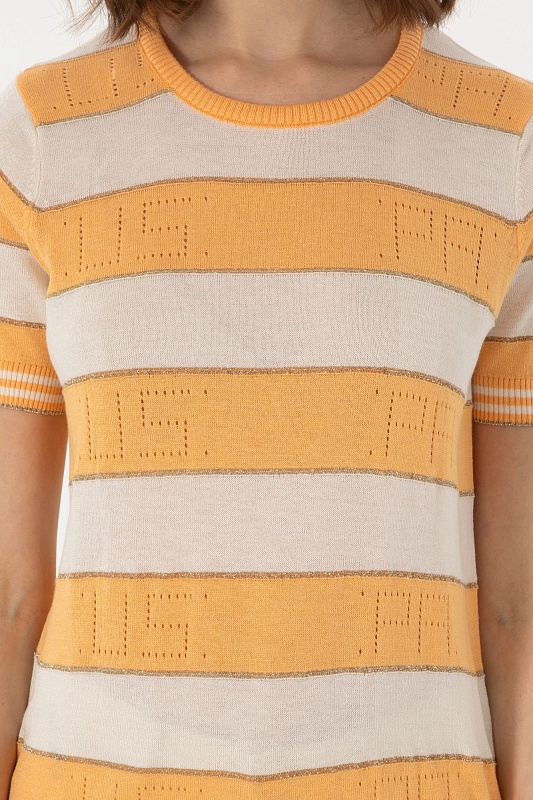 Футболка из смесовой вискозы ажурной в полоску - G082SZ0TK0YEON Кофта жен. (VR202, XS)