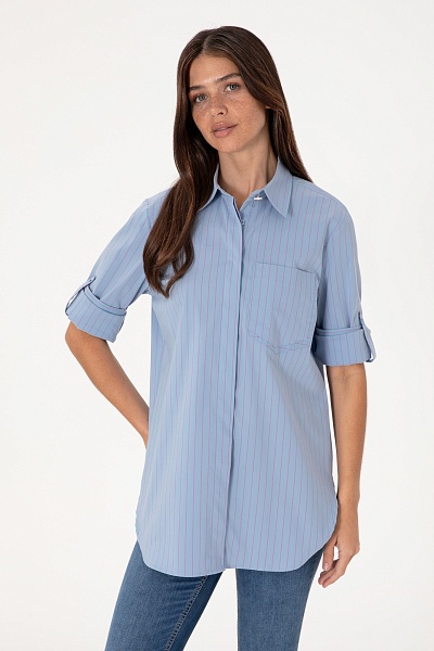 Рубашка из смесового хлопка в полоску удлиненная - G082SZ0040LIPPE Сорочка жен. (VR036, 40)