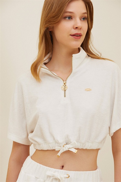 Толстовка с воротником на молнии махровая укороченная - G082SZ0110MUNO Футболка жен. (VR019, S)