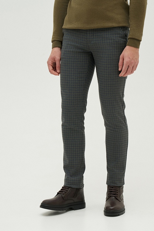 Брюки с добавлением вискозы в клетку зауженные - G081SZ0780GUSTAVO Брюки муж. (VR054, 32, 34)