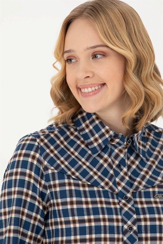 Рубашка из хлопка в клетку с поясом удлиненная - G082SZ0040KERMEKINA-T Сорочка жен. (VR033, 34)