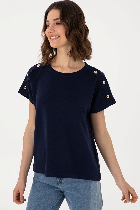 Футболка с модалом свободного кроя с декоративными пуговицами - G082SZ0110SAPER Футболка жен. (VR033, L)