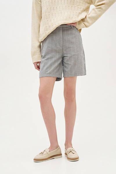 Шорты с добавлением льна в полоску - G082SZ0310SIWAN-S Бермуды жен. (VR036, 34)