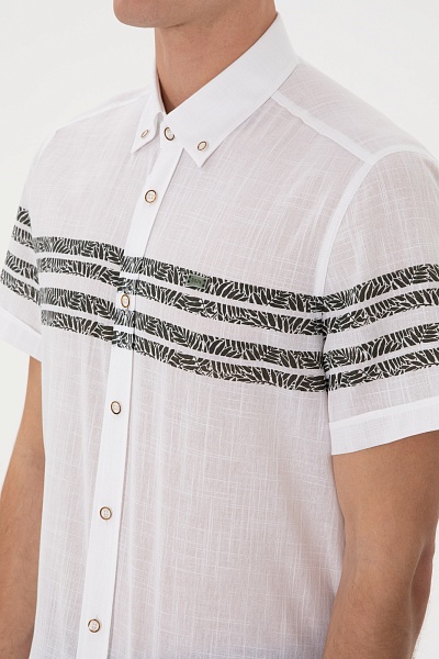 Рубашка с короктим рукавом из хлопка с принтом прямая - G081SZ0040YAMACIK Сорочка муж. (VR111, S)