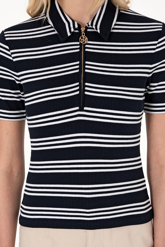 Футболка-поло трикотажная в полоску - G082SZ0110SEPO Футболка жен. (VR033, XL)