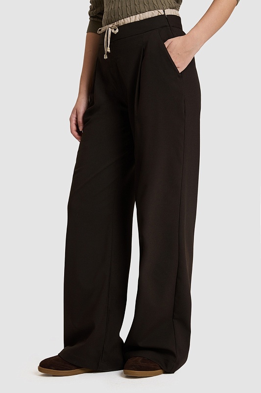 Брюки широкие с двойным поясом - G082SZ0780RONS Брюки жен. (VR084, 36)