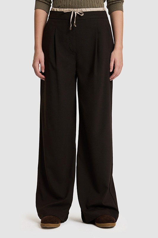 Брюки широкие с двойным поясом - G082SZ0780RONS Брюки жен. (VR084, 36)