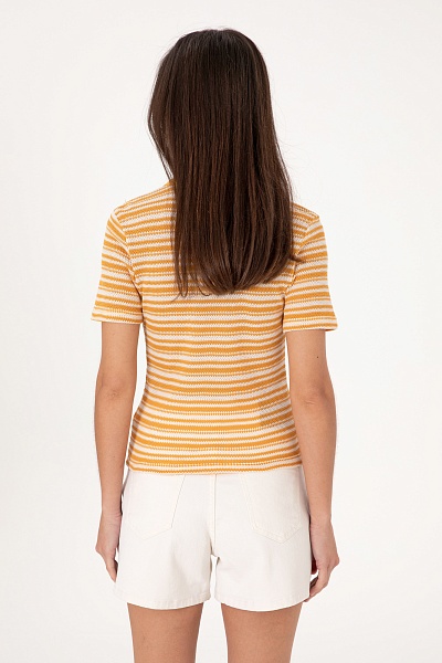 Футболка-поло узорной вязки в полоску - G082SZ0110SORBE Футболка жен. (VR202, L)