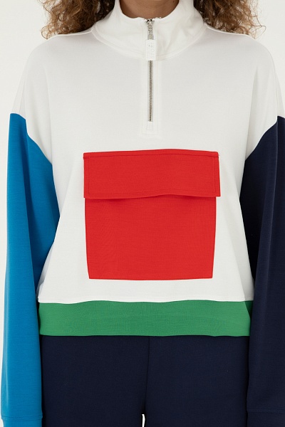 Толстовка с воротником на молнии и карманом - G082SZ0820PELUN_S Толстовка жен. (VR013, S)