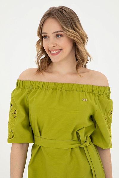Платье миди из лиоцелла  вискозой с открытыми плечами - G082SZ0320SOVA Платье жен. (VR087, 42)