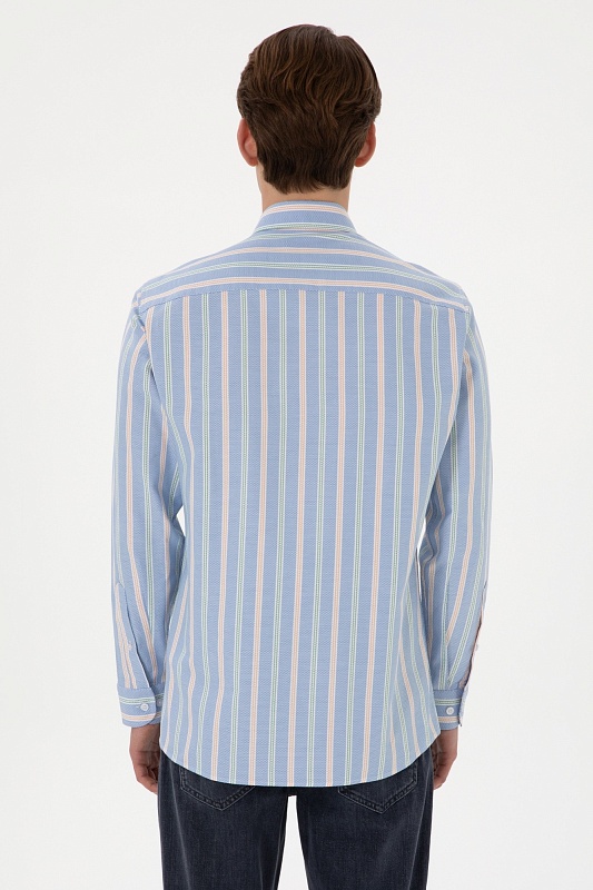 Рубашка из хлопка в полоску приталенная - G081SZ0040MAYSILA Сорочка муж. (VR028, XL)