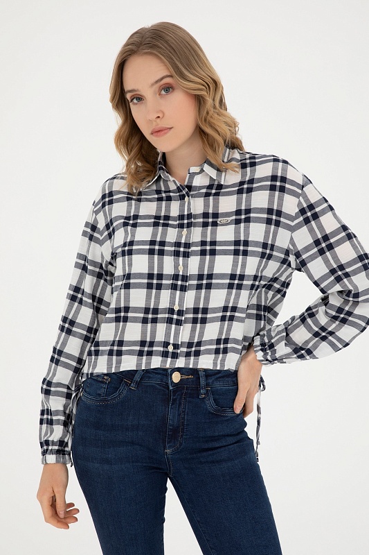 Рубашка из смесовой вискозы в клетку укороченная - G082SZ0040ALEXIS Сорочка жен. (VR033, 34)