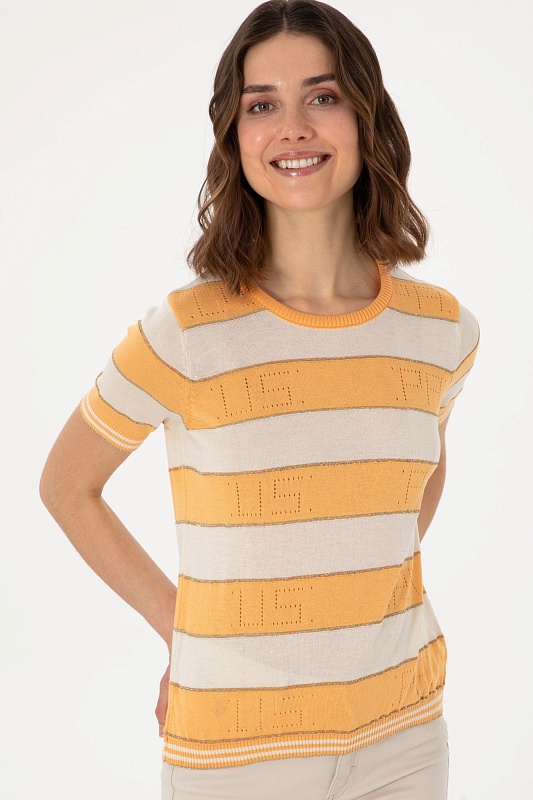 Футболка из смесовой вискозы ажурной в полоску - G082SZ0TK0YEON Кофта жен. (VR202, XS)