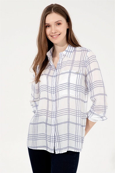 Рубашка в крупную клетку свободная - G082SZ0040SALIX Сорочка жен. (VR212, 36)