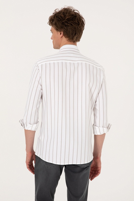 Рубашка из хлопка в полоску прямая - G081SZ0040SANRA Сорочка муж. (VR052, XS)