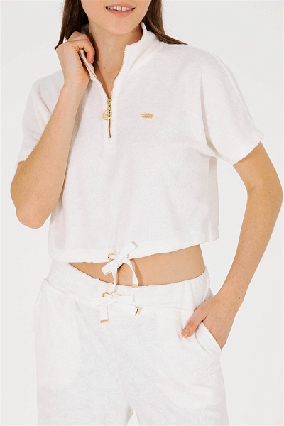 Толстовка с воротником на молнии махровая укороченная - G082SZ0110MUNO Футболка жен. (VR019, S)