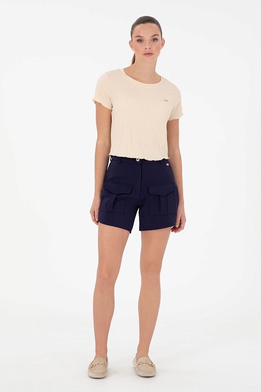 Футболка укороченная из жатой ткани - G082SZ0110PETU Футболка жен. (VR090, XS)