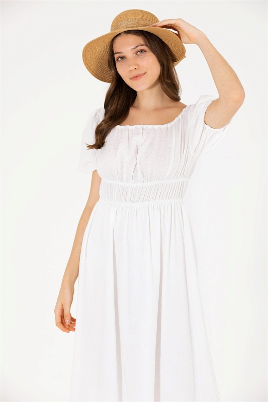 Платье миди из хлопка с объемными рукавами - G082SZ0320AZIRA Платье жен. (VR013, 36)