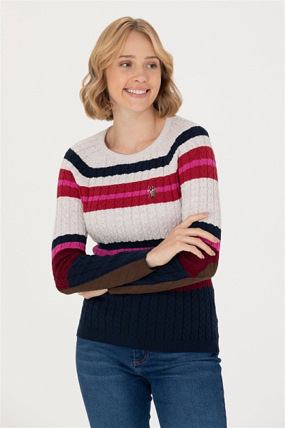 Джемпер с узором косичка в полоску - G082SZ0TK0MERIS-SK23 Кофта жен. (VR033, XS)