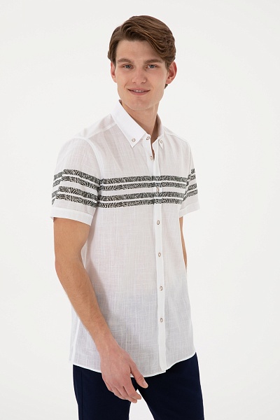 Рубашка с короктим рукавом из хлопка с принтом прямая - G081SZ0040YAMACIK Сорочка муж. (VR111, S)