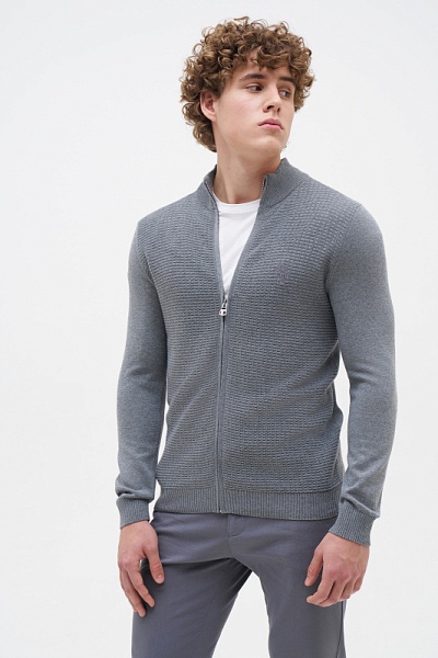 Кардиган на молнии с рельефным узором - G081SZ0TH0GUNNER_BSK24_R Кардиган муж. (VR086, XS)