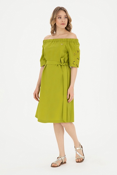 Платье миди из лиоцелла  вискозой с открытыми плечами - G082SZ0320SOVA Платье жен. (VR087, 42)