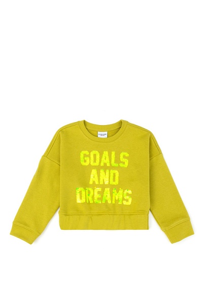 Свитшот с надписью из пайеток укороченный для девочек - G084SZ0820REDI Толстовка жен. детс. (VR087, 10_11)