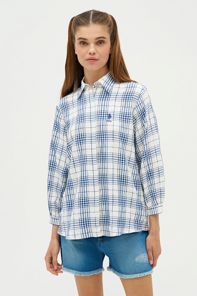 Рубашка с вискозой в клетку свободная - G082SZ0040RC_ALBA_R Сорочка жен. (VR033, 32)