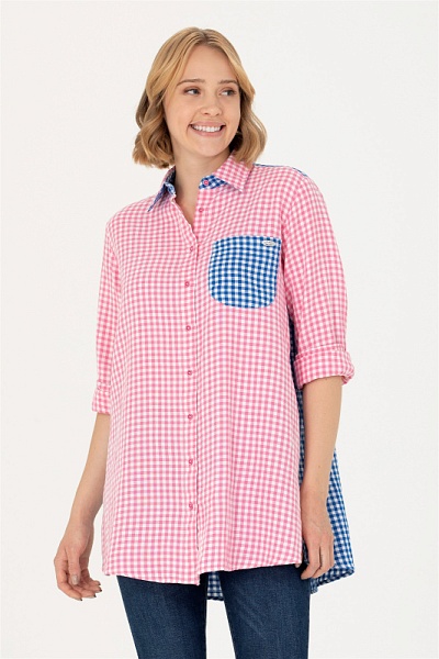 Рубашка из хлопка в клетку удлиненная - G082SZ0040LARCES Сорочка жен. (VR041, 36)