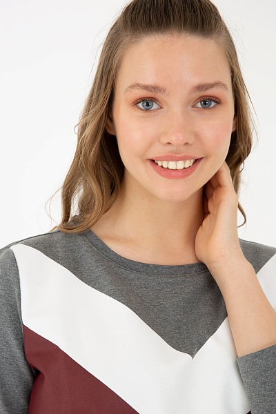 Лонгслив хлопковый с принтом - G082SZ0820E-PUNSA-SK020 Толстовка жен. (VR081, XL)