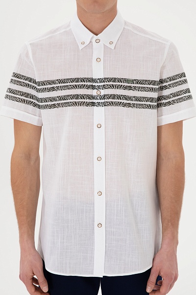 Рубашка с короктим рукавом из хлопка с принтом прямая - G081SZ0040YAMACIK Сорочка муж. (VR111, S)