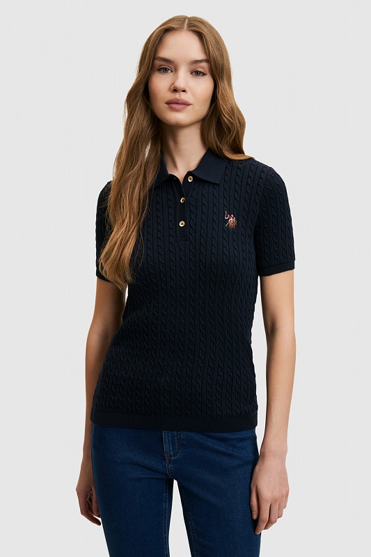 Футболка-поло из хлопка с узором косы - G082SZ0TK0BENT Кофта жен. (VR033, L)