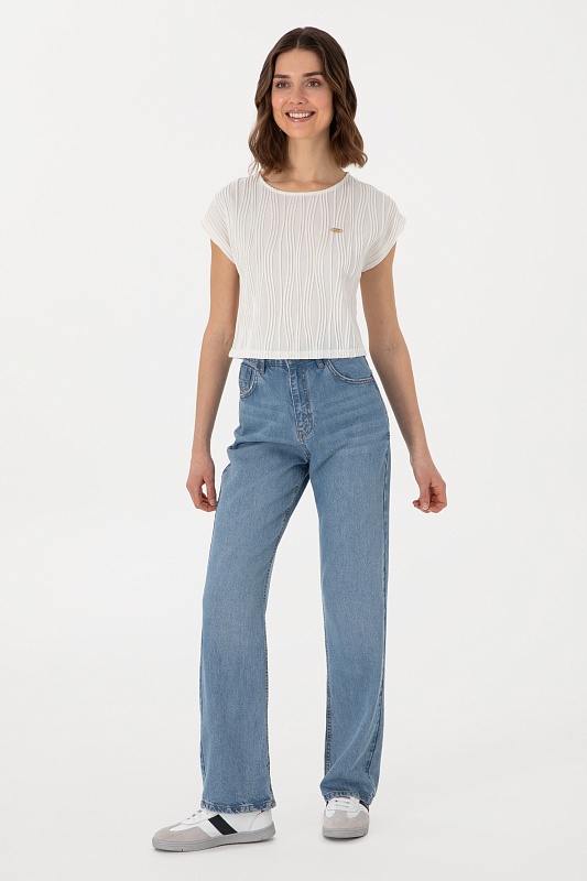 Блузка с рельефным узором укороченная - G082SZ0110SOPHIA Футболка жен. (VR013, M)