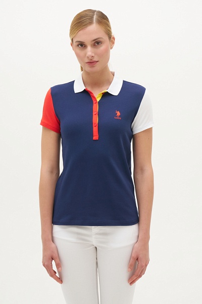 Футболка-поло из хлопка с контрастным дизайном - G082SZ0110R-MESTE Футболка жен. (VR033, 2XS)