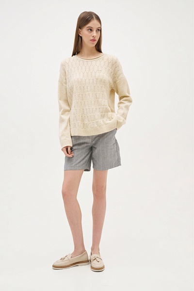 Шорты с добавлением льна в полоску - G082SZ0310SIWAN-S Бермуды жен. (VR036, 34)