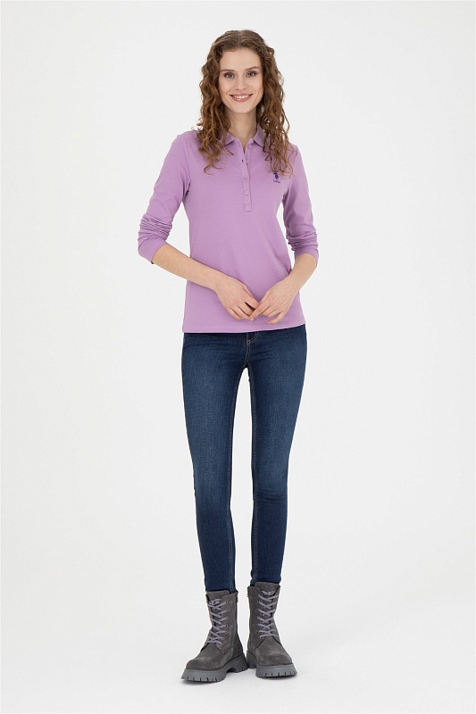 Поло с длинным рукавом из хлопка - G082SZ0820TPG-SK023 Толстовка жен. (VR034, 2XS)